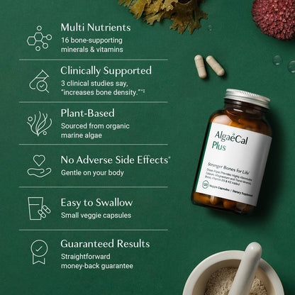 ALGAECAL* Organic Red Algae Calcium Supplement for Bone Density, Vitamin K2 MK7 (100 mg), Vitamin D3 (1600 IU)